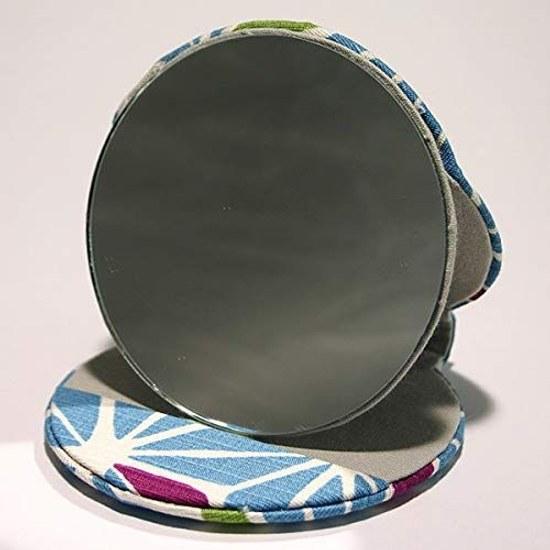 Hand mirror round shape compact high color hemp leaf blue 100 cotton fabric made Japan lightweight portable touch-up grooming small Japanese style