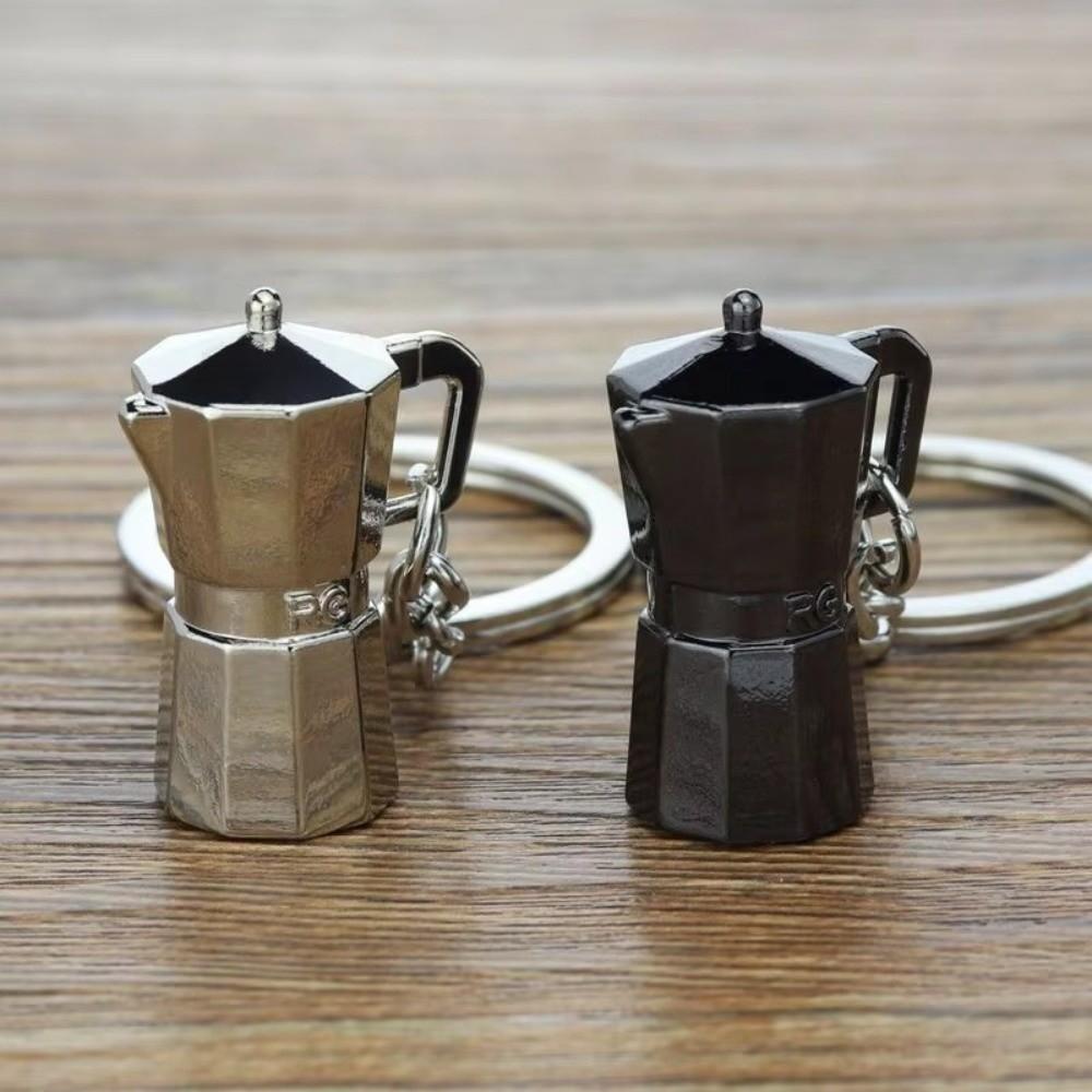 Creative 3D Coffee Keychain Metal Mini Size Moka Pitcher Keyring Barista Keychain Coffee Enthusiasts