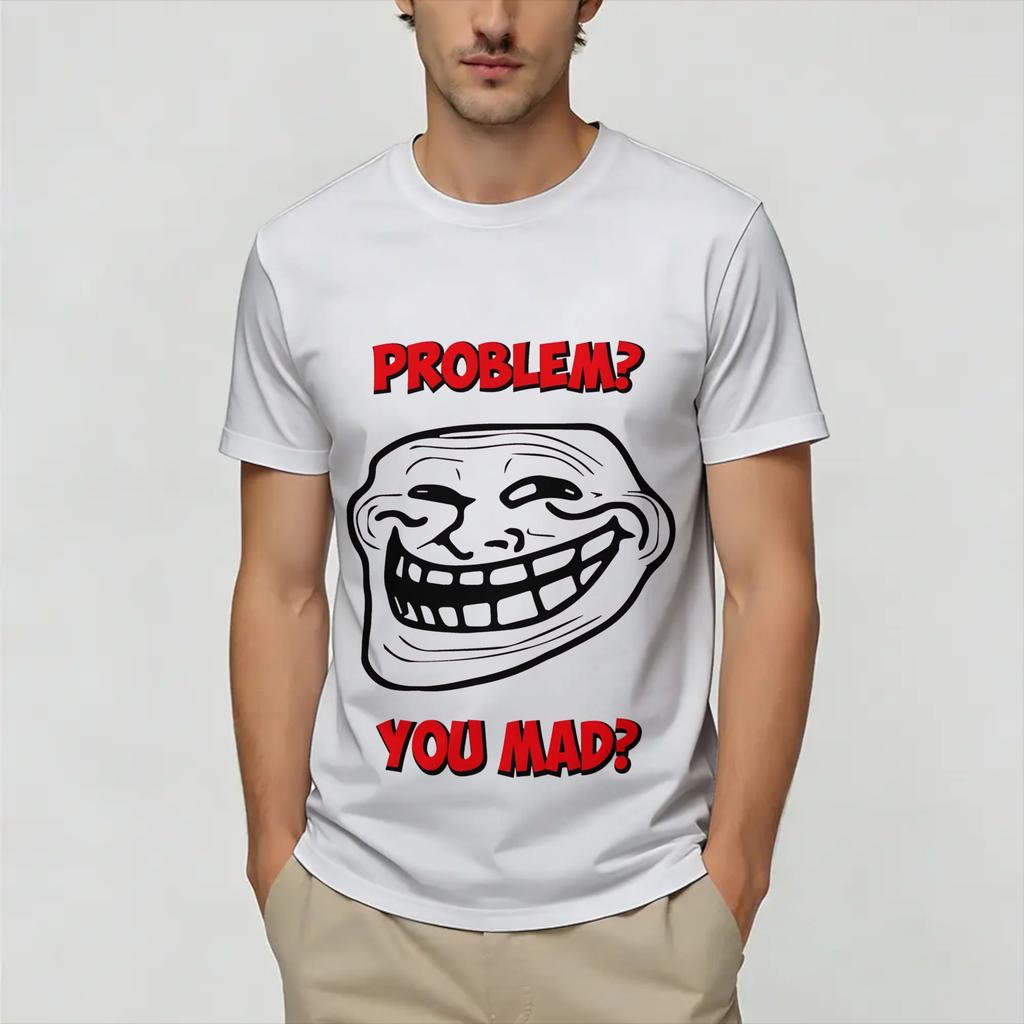 Футболка с Тролльфейсом из Rage Comic Летняя Модная Крутая Футболка Унисекс Хлопок Круглый Вырез Оверсайз Футболки с Коротким Рукавом Y2k Повседневная Футболка