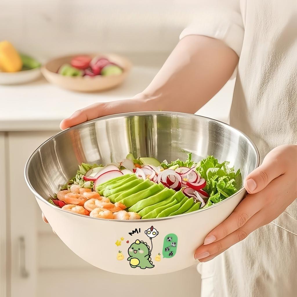 1 шт. Салатник из утолщенной нержавеющей стали большой вместимости, подходит для домашних кухонь, умывальников, мытья овощей, взбивания яиц, кулинарных мисок