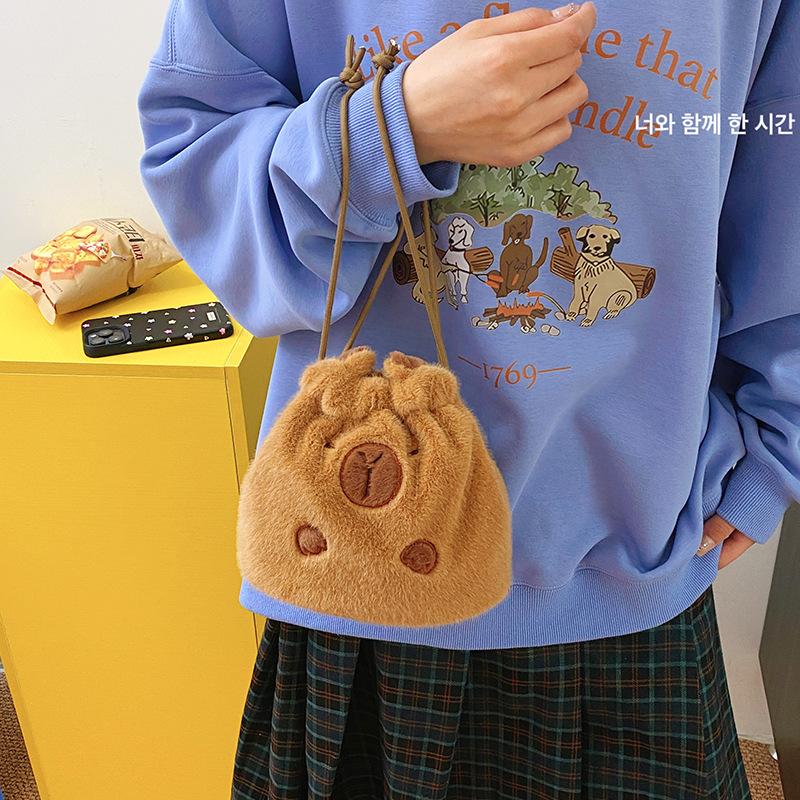 Милая плюшевая сумка-капибара, сумка-мешок с завязками, сумка для мелочи