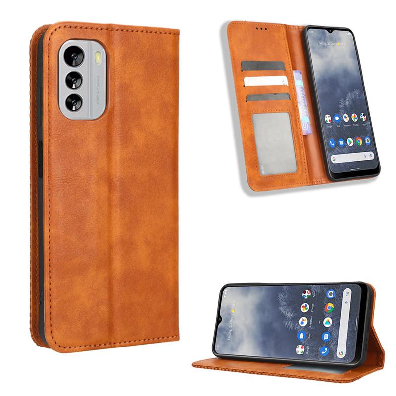 Магнитный кожаный чехол-книжка Nokia G60 5G со слотом для карт, ретро-дизайн