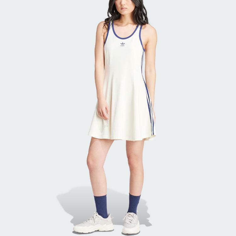 adidas Платье-майка Originals с классическими тремя полосками и круглым вырезом в цветных блоках, женское платье без рукавов, белое IR7468