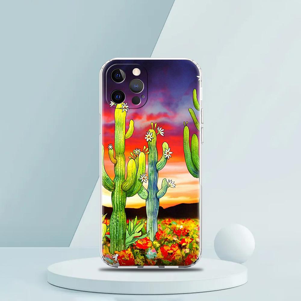 Чехол для телефона 'Кактус' для iPhone 16 15 14 13 12 Pro Max Прозрачный Мягкий для iPhone 11 Pro Max 7 8 Plus XS XR Чехол Сумки