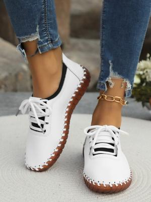 Мода Новая весна/осень Женские туфли на плоской подошве с круглым носком на плоской подошве для женщин Уличные туфли на платформе с противоскользящим покрытием Повседневные туфли-лоферы с перекрестными шнурками