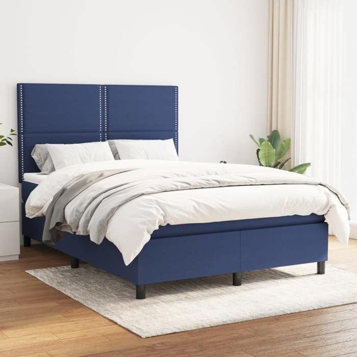 Maison Exclusive - Sommier à lattes de lit avec matelas Bleu 140x200 cm Tissu