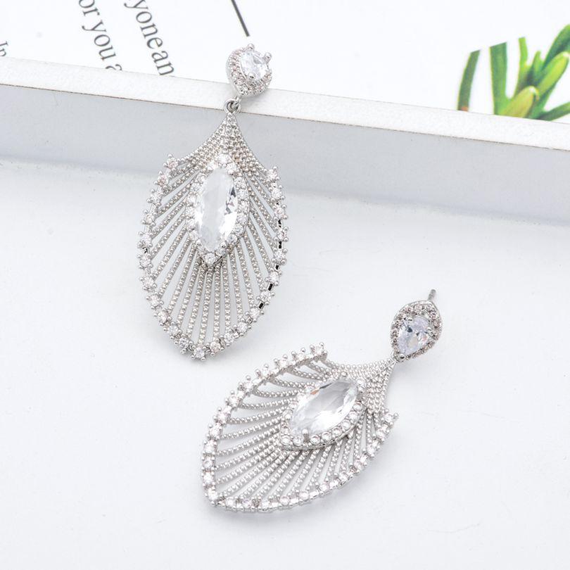 CMM Роскошные уникальные длинные серьги-подвески с перьями женские свадебные банкетные вечерние циркониевые серебристые ювелирные изделия в подарок