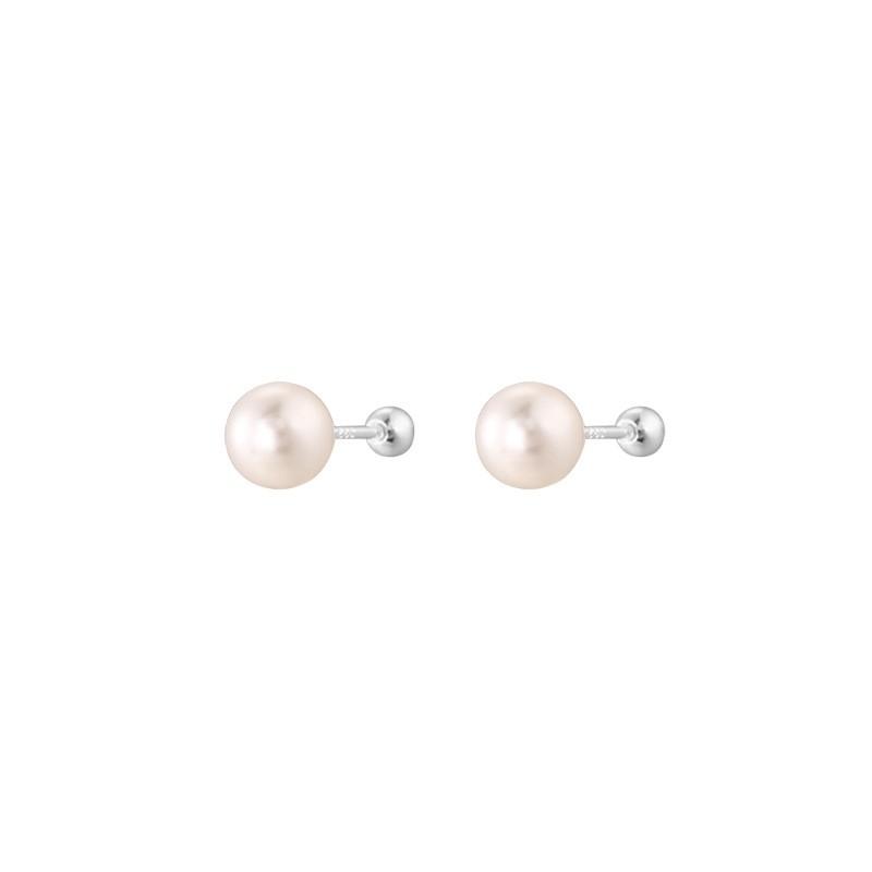 Sterling Pearl Screw Back Earrings Women Minimalist Sweet Delicate Ear Jewelry