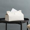 Leather Tissue Box Household Tea Table PU Rattan Leather Tissue Box Desktop Nordic Napkin Holder Storage Box for Living Room