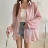 Chiffon Women Shirt Blouse Solid Color Female Loose Cardigan Casual Long Sleeve Top