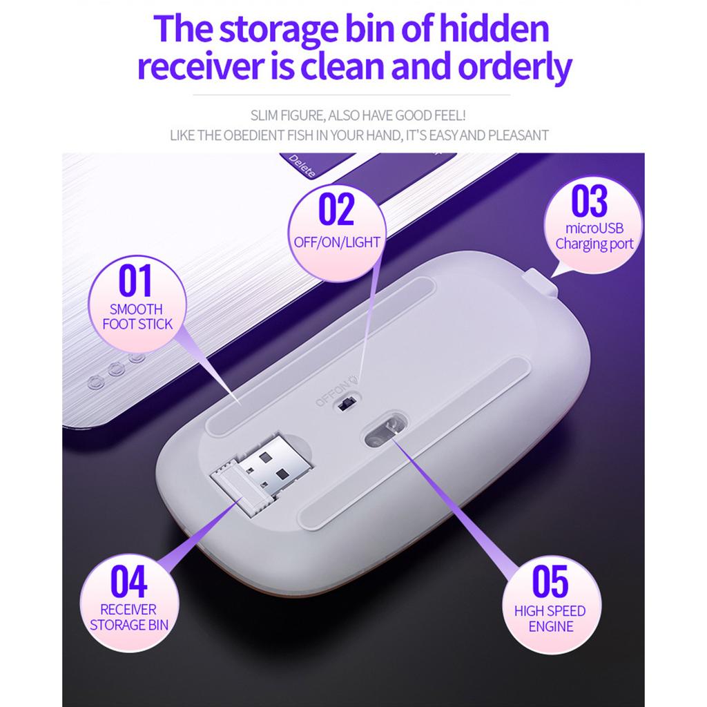 Мышь Plug and Play Портативный Бесшумный Перезаряжаемый Освещенный Беспроводной Офисный Компьютер Ноутбук