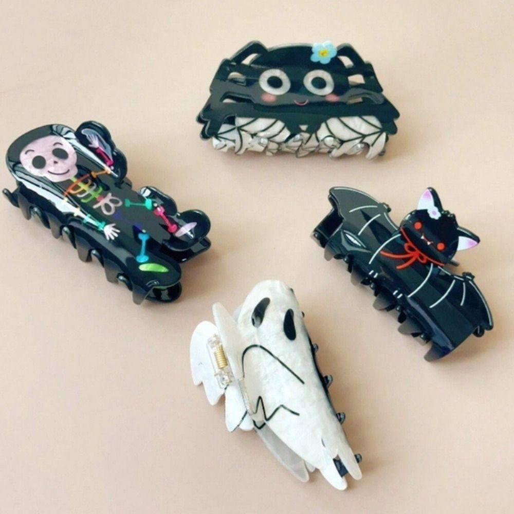 Acrylic Halloween Hair Claw Spider Skeleton Shark Clip Creative Halloween Themed Gripper Women