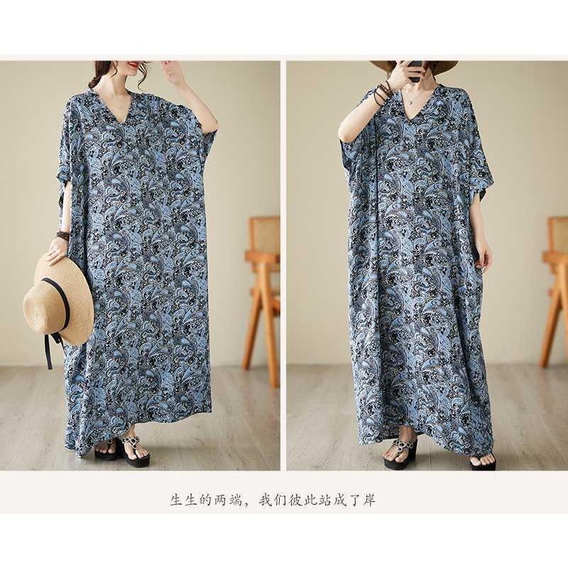 Тонкое платье с V-образным вырезом, большого размера, свободного кроя, в литературном стиле для отпуска, пляжная юбка