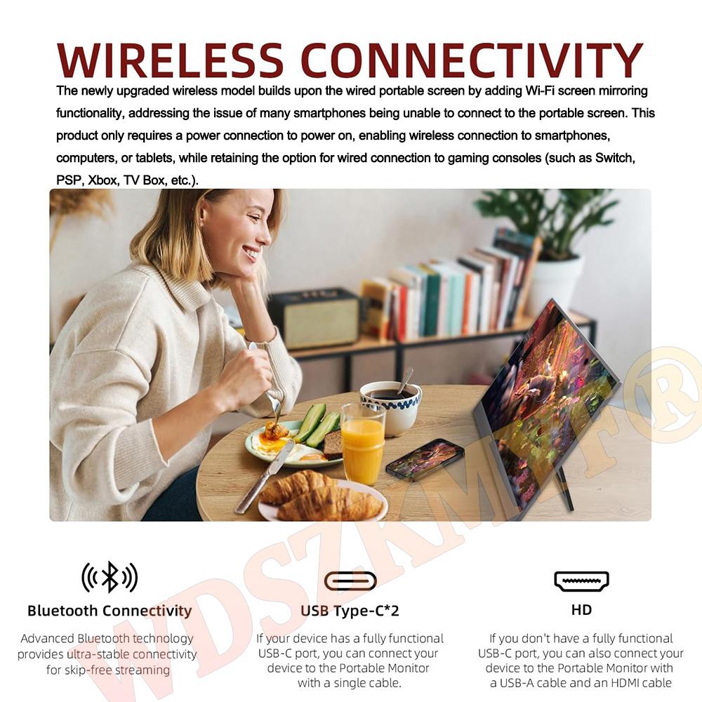 15,6-дюймовый беспроводной портативный монитор 1080P 16:9 Низкий Синий Свет Для Мобильного Телефона ПК Ноутбука Проводной Для XBox PS4 / 5 Switch Расширение