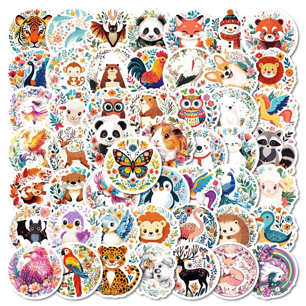 50 Hand-Drawn Cartoon Jungle Animals Mix And Match Graffiti Stickers Waterproof Stickers Decorative Skateboard Water Glasses