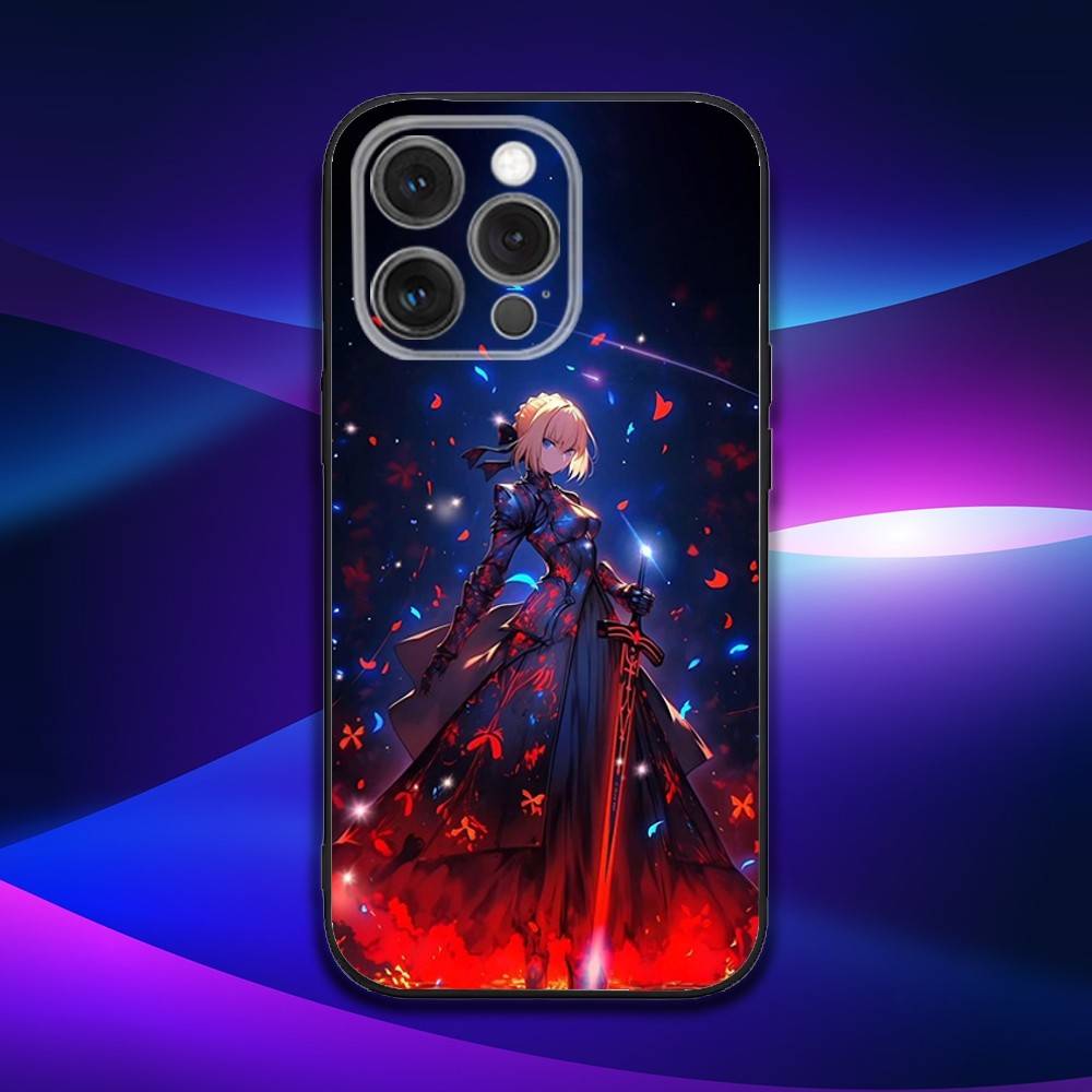 F-Fate Stay S-Saber Night Чехол для телефона iPhone 16e,16,15,14,13,12,11,Pro,X,XS,Max,XR,Plus,Mini Мягкий Черный Чехол