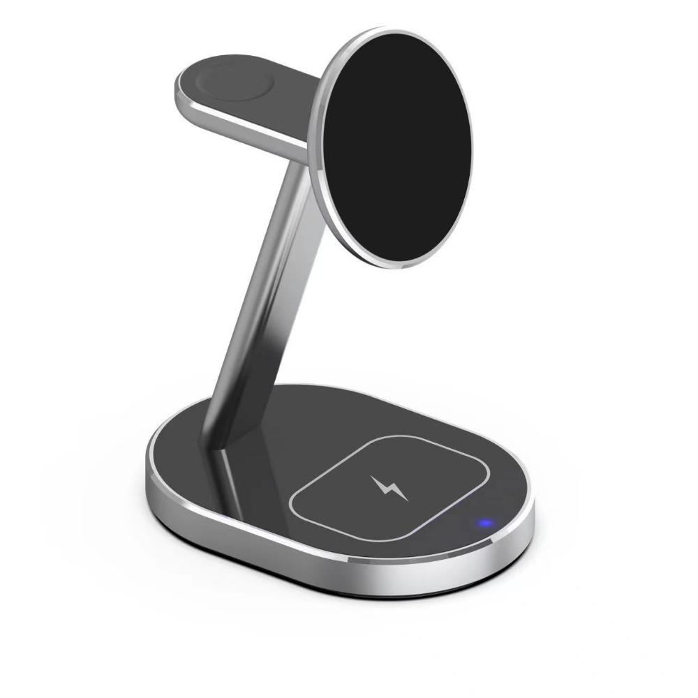 Беспроводное зарядное устройство 3-в-1 из алюминиевого сплава, настольная подставка, подходит для беспроводной зарядки наушников iPhone Watch