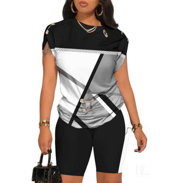 Летний комплект из свободного покроя с 3D-принтом, топ и шорты, повседневные комплекты из двух предметов одежды для женщин, спортивные костюмы