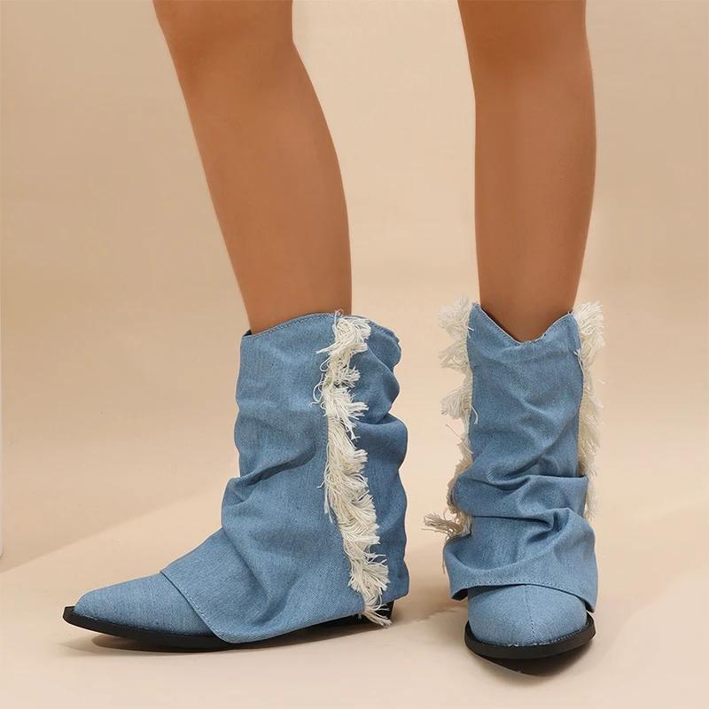 Модные ковбойские женские полусапоги челси на массивной подошве с острым носком, дизайнерские модные туфли для ходьбы 2024, зимние готические ботинки, женские туфли для платья, zapatos