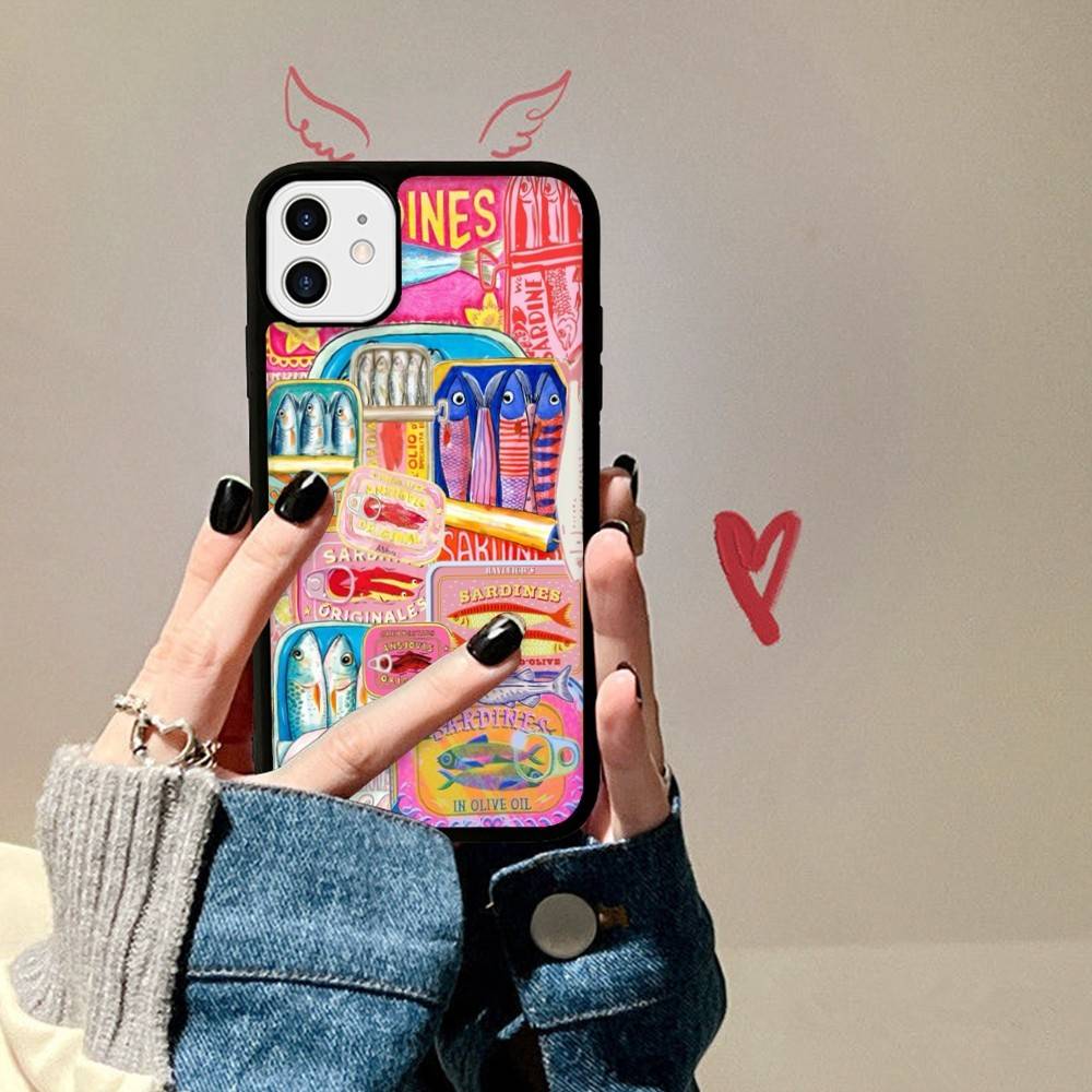 Чехол для телефона с рисунком рыбы-сардины для iPhone 16 15 14 13 12 11 Pro Max Plus Ударопрочный Жесткий чехол из ТПУ+ПК