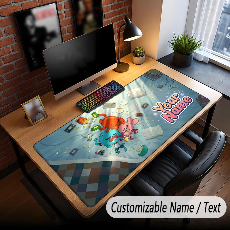 Custom Name Text Big Mouse Pad,Amazing World of Gumball Soft Non Slip Extended Desk Mat For Home Office