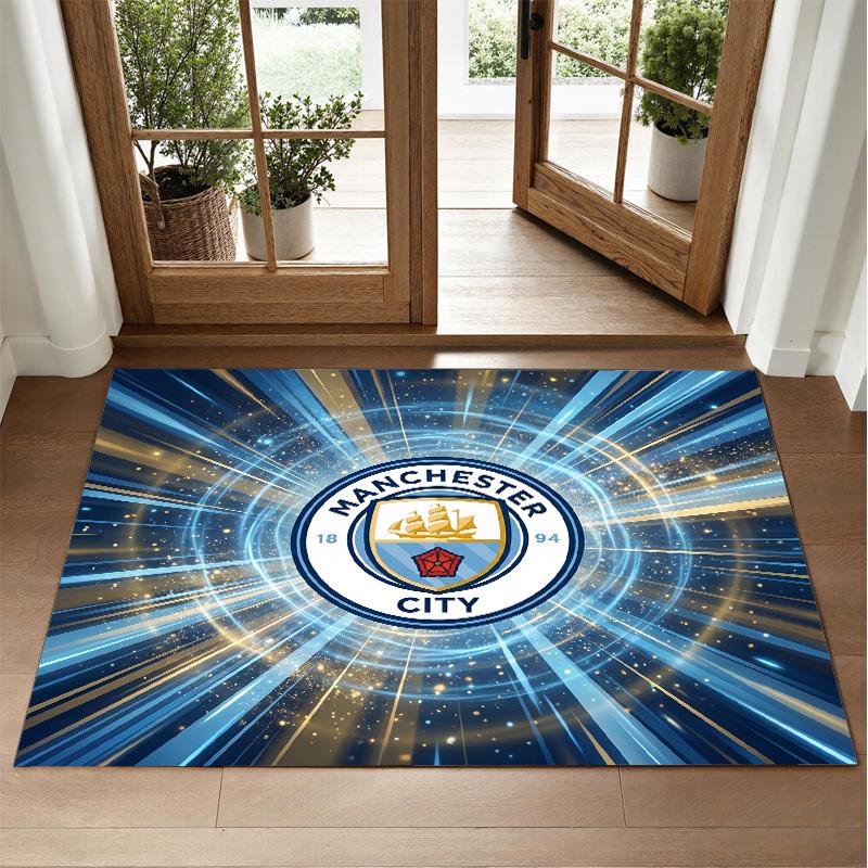 Manchester City Design Crystal Velvet Rug Soft Decorative Mat for Bedroom Entrance