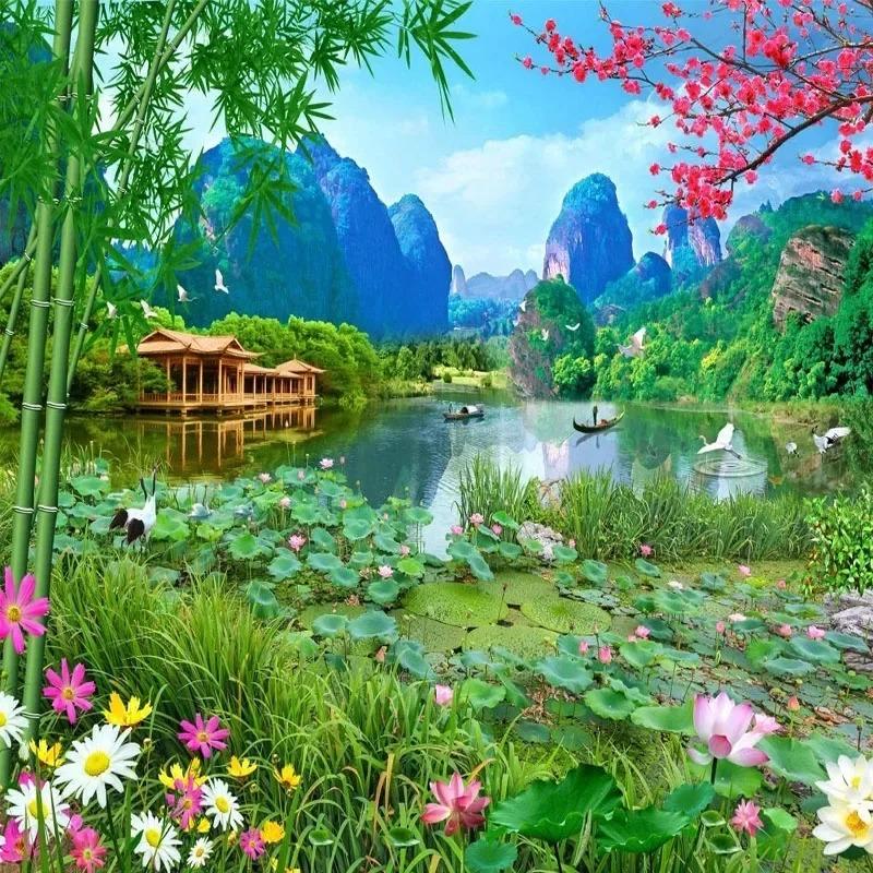 Фотообои 3d Природа Пейзаж Цветок Лотоса Фотообои Гостиная Телевизор Диван Кабинет Фон Декор Обои