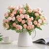 Artificial Tea Rose Easy Care Never Fade Realistic No Watering DIY 15 Heads Artificial Camellia Faux Silk Flower Wedding Decoration Floral Arrangement