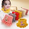 Children Warm Scarf Cartoon Pattern Ruffle Trim Knitted Winter Scarf Thickened Thermal Boys Toddler Elastic Warm Scarf