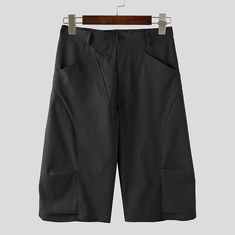 INCERUN Мужские брюки-капри на молнии с карманами на талии, повседневные свободные укороченные