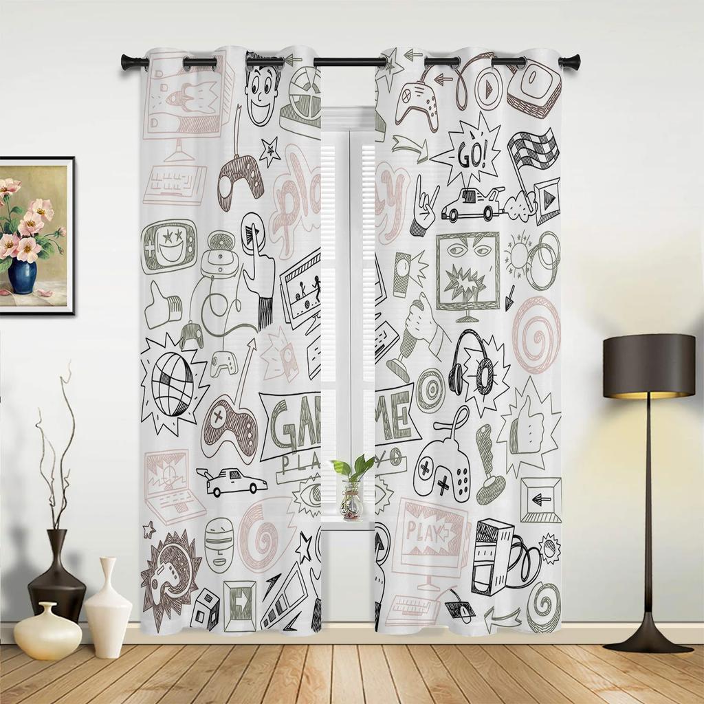 Кнопка геймпада Видеоигра Мультфильм Шторы для спальни Гостиная Шторы Кухня Детская комната Оконные занавески Домашний декор