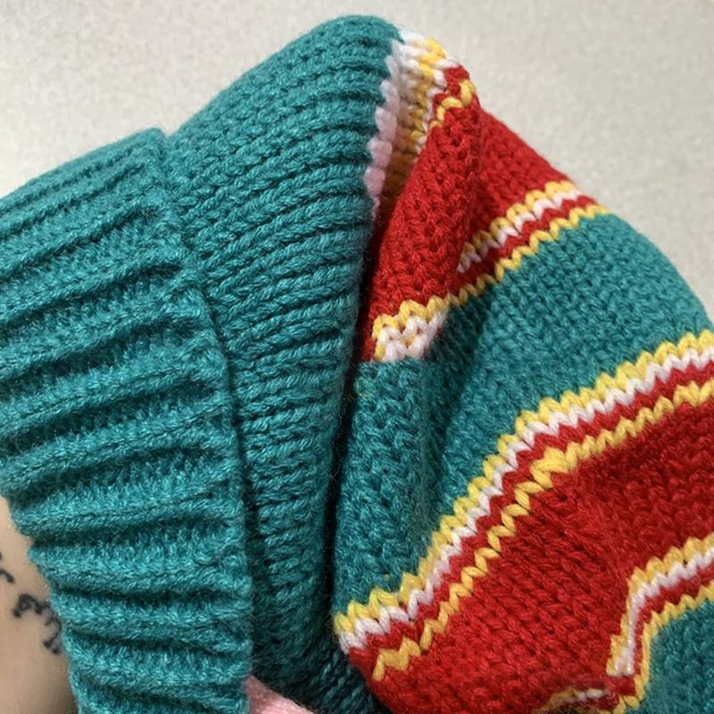 Knit Christmas Hat Christmas Beanie Hat PomPoms Hat Knitted Beanie Hat Warm Skull Hat Christmas Party Hat Adult/Kid