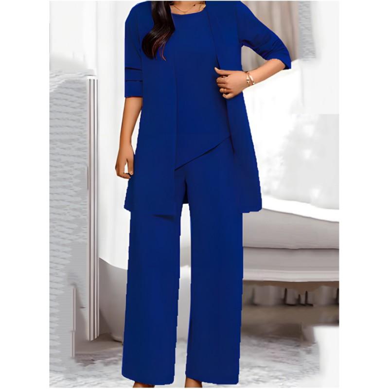 Женский комплект для похудения и уменьшения возраста больших размеров на весну и осень, однотонный простой комплект из топа и брюк