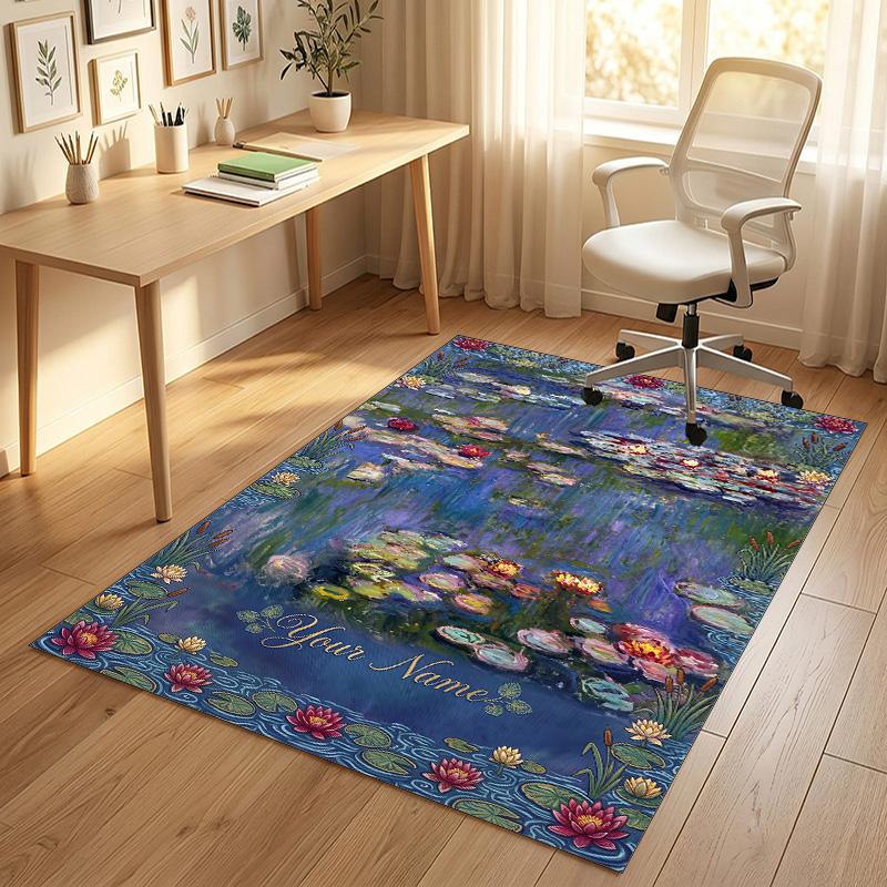 Water Lilies Reflections Theme Soft Crystal Velvet Rug Custom Name & Text Print Non Slip Floor Rug for Bedroom Living Room