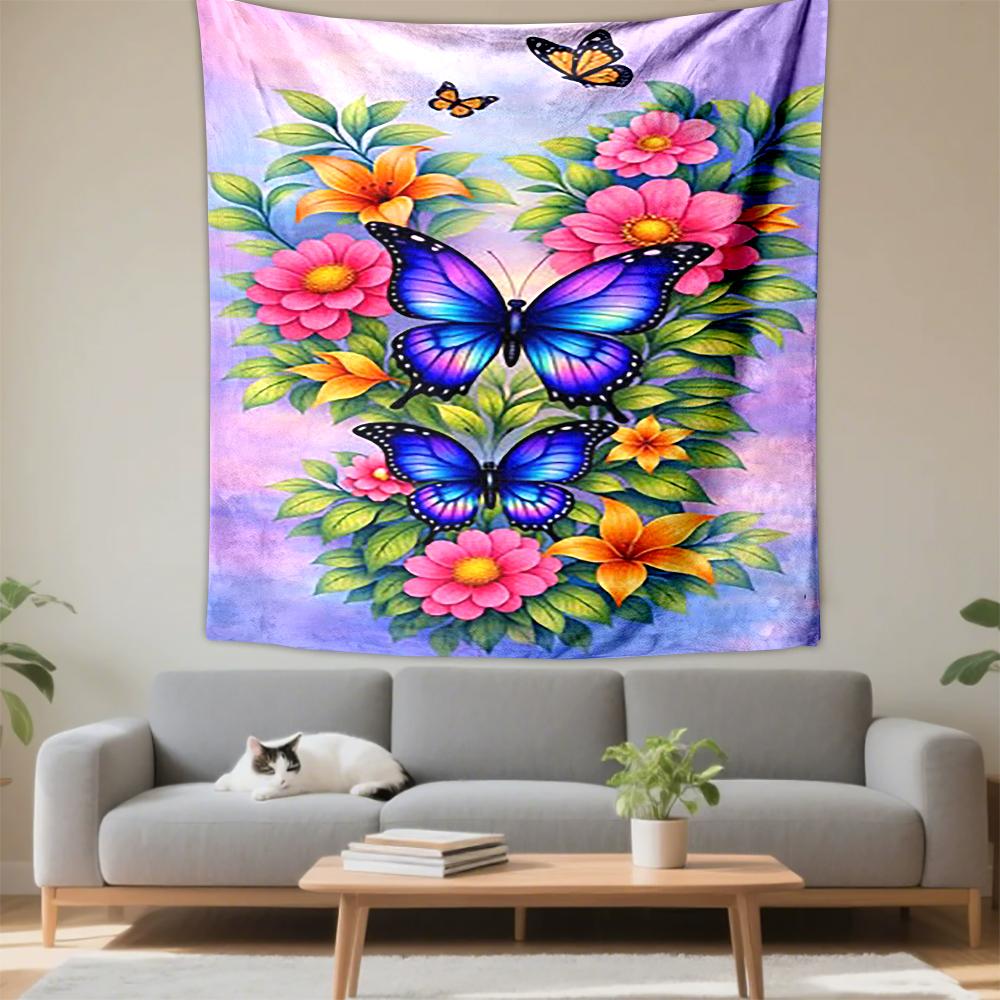 Colorful Butterflies and Flowers Design Patterned tapestry for bedroom and living room home decor