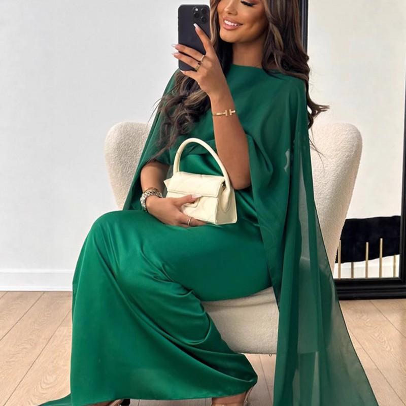Winter Womens Dress Round Neck Loose Fit Faux Silk Elegant Banquet Daily Wear