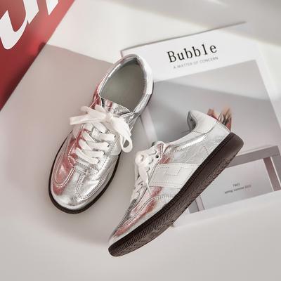 Классические ретро женские универсальные кожаные повседневные спортивные туфли на плоской подошве с круглым носком и цветными вставками