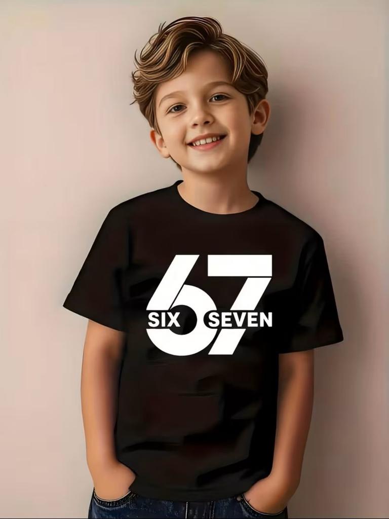 Boys 7th Birthday TShirt Number 67 Lightning Design Crew Neck Short Sleeve Party Outfit Suitable for 7YearOlds