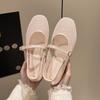 Fashion Women Mesh Ballet Flats Fishnet Ballerina Flats Buckle Strap Slip On Ballerina Shoes Round Toe Ballet Shoes for Outdoor Travel