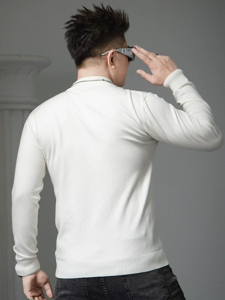 European Style Half-Turtleneck Men's Sweater 2025 Autumn New Trendy Printed Knitwear Warm Knitted Base Shirt