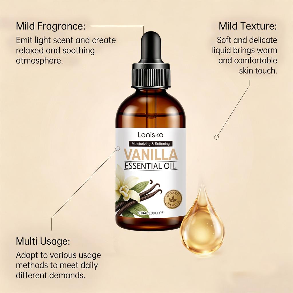 LANISKA Vanilla Care Oil Fresh Soft Moisturizing Gentle Skin Deeply Nourishing Dryness Relief Absorbable Portable 50ml