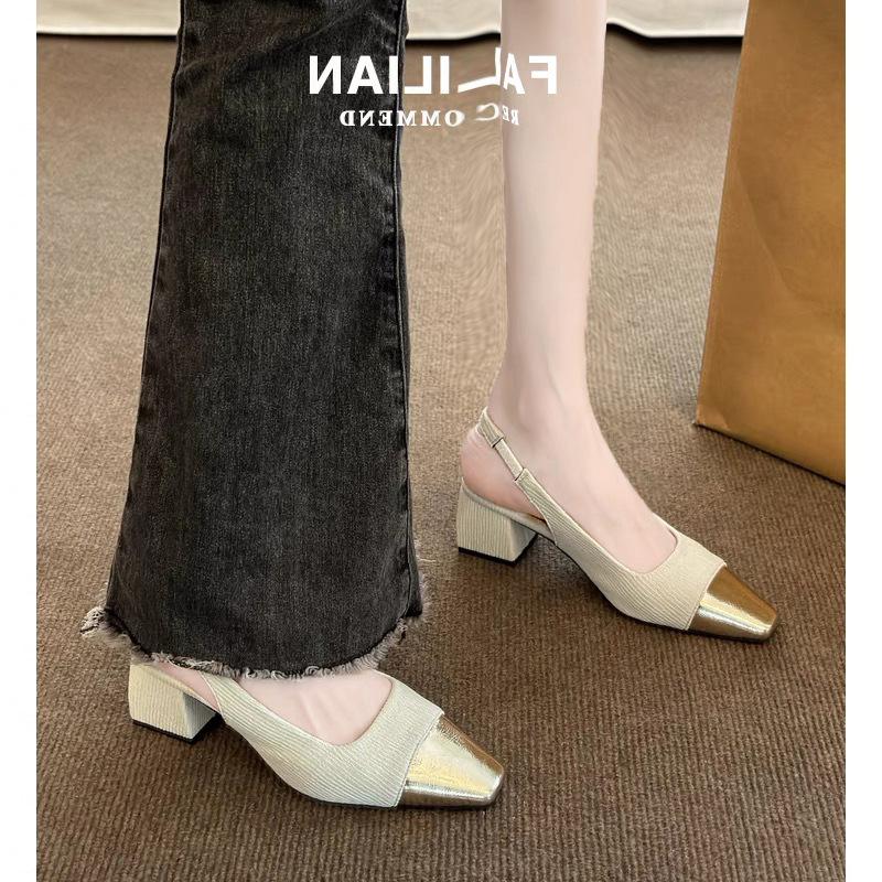 Туфли на высоком каблуке французские маленькие женские босоножки Xiaoxiangfeng весна-лето 2025 года, новые темпераментные туфли с квадратной головкой и юбкой