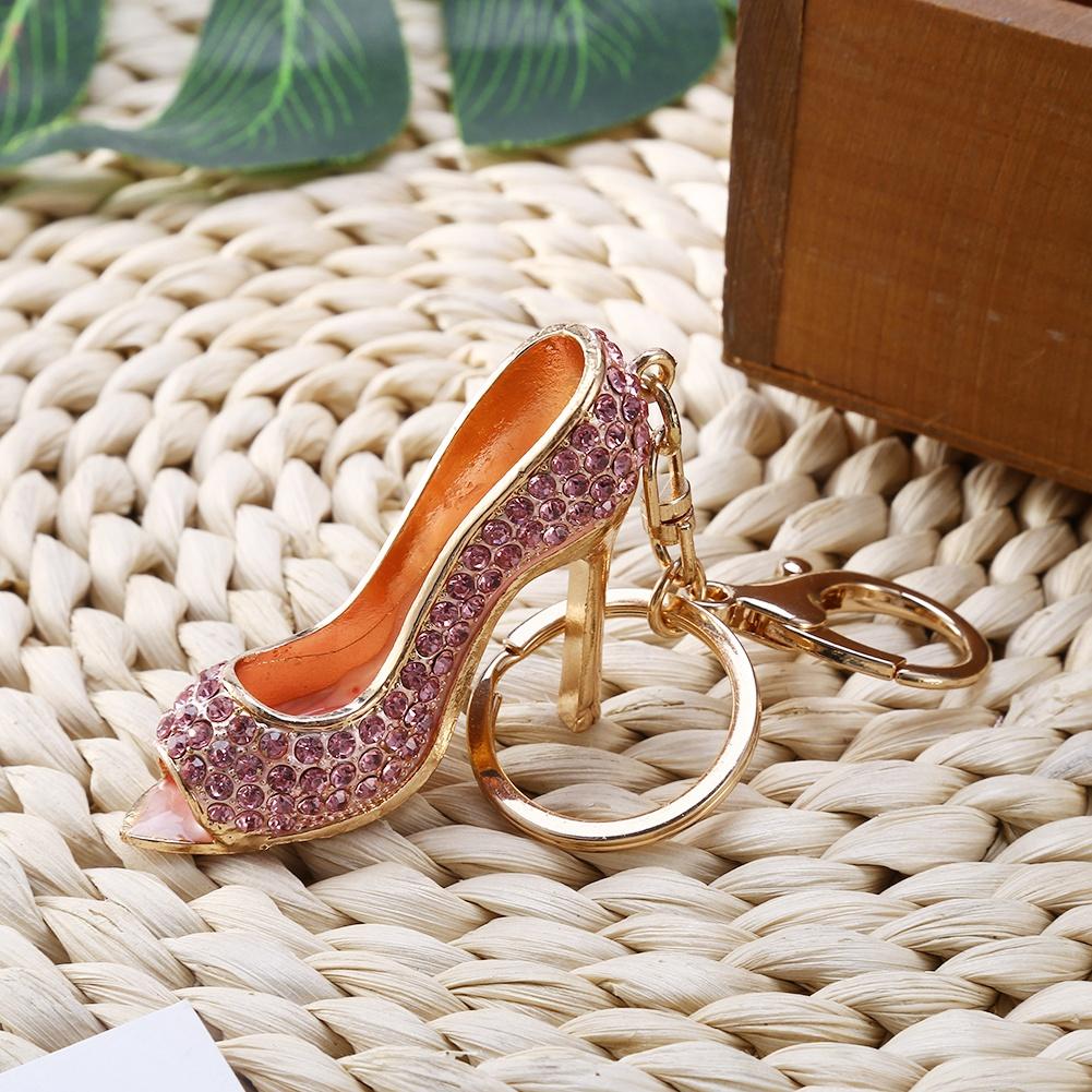 Брелок-держатель для ключей, креативный брелок из сплава со стразами на высоком каблуке, розовый