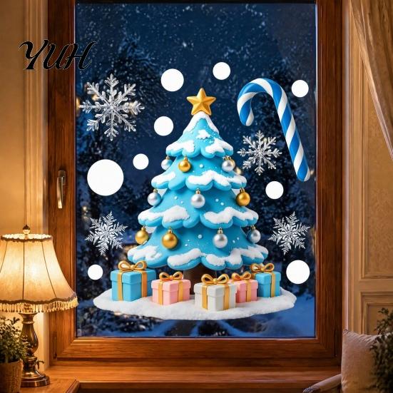 Storefront Holiday Ornament Christmas Static Window Clings, Reusable Stickers with Santa Claus Snowman Decorative Snowflake Clings Xmas Tree Patterns,