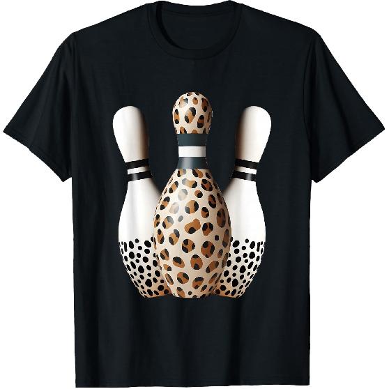 Leopard Cheetah Print Bowler Sport Graphic Bowling Pins T-Shirt