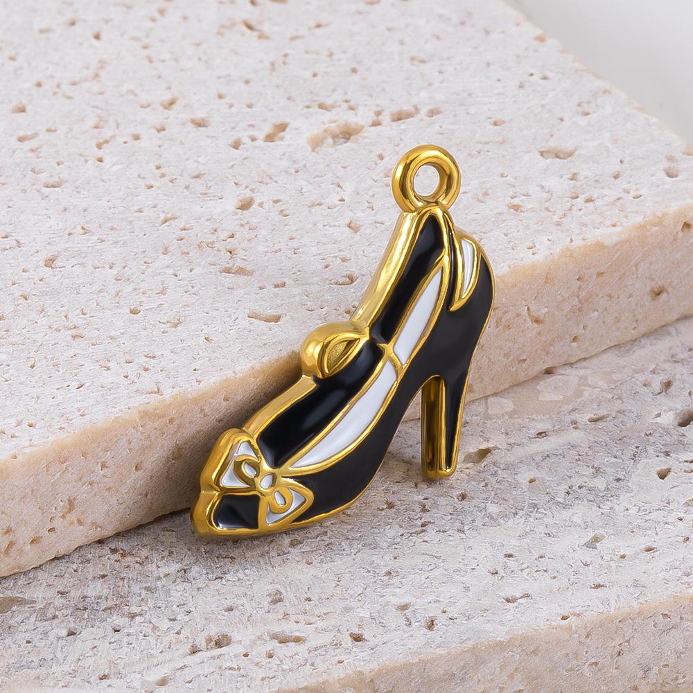 2pcs Stainless Steel Cartoon Enamel Bowknot Red Black High Heel Bone Pendant Necklace Earring Heart Charms Craft Jewelry Making