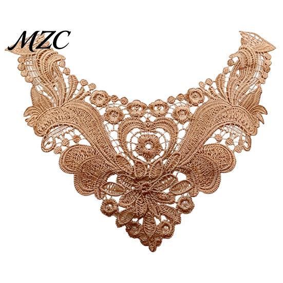 Water Soluble Lace Fabric Floral Collar Insert, Embroidery V-neck Neckline Applique, Elegant Decorative for Blouses Hollow Petal Design, Polyester