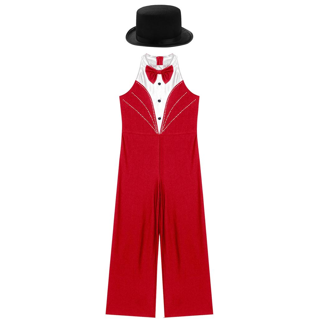 Девочки Джазовый Танцевальный Костюм Металлический Пэчворк Комбинезон Стразы Цветные Блоки Без Рукавов Боди Фетровая Цилиндр