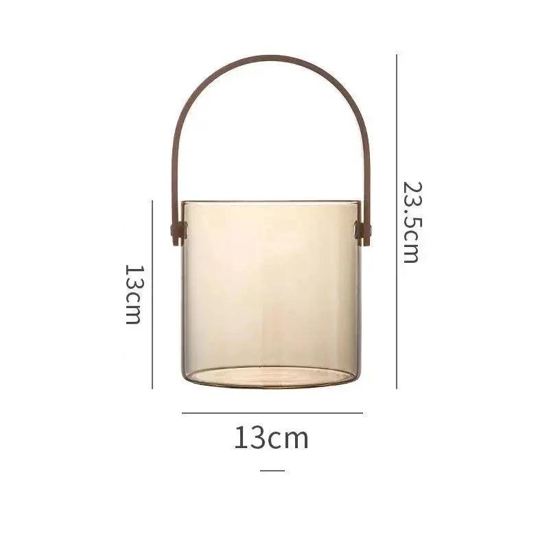 Переносная прозрачная стеклянная тарелка для фруктов | Ведро для ледяного вина | Салатница | Корзина для хранения закусок с деревянной ручкой