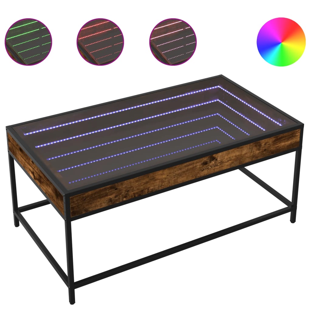 Infinity LED Coffee Table with Smoked Oak Finish 90 x 50 x 41 cm